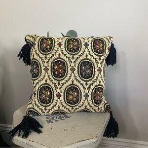 Needlepoint Tassel 11x11 Floral Cottagecore Throw Pillow